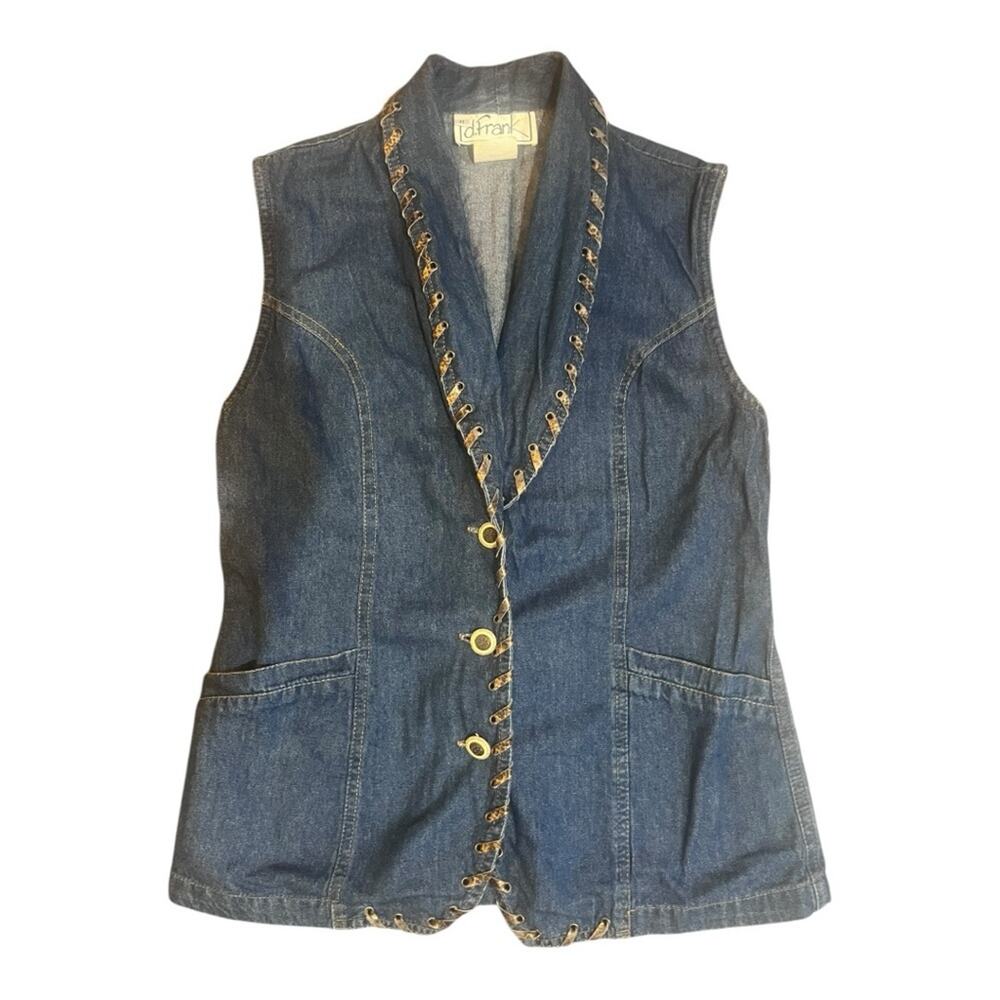 Vtg Lace Up Western Boho Denim Vest Womens Size 8 Retro Festival Cowgirl Rodeo